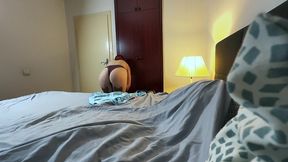 step mom & step son share bed, in hotel room, she jerks him off and rides his cock in shameful pleasure full video