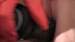 Cruella's thick white cum on her black dildo