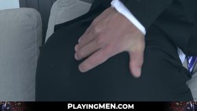 Classy suited hunk Hector De Silva masturbates and teases his hard cock live