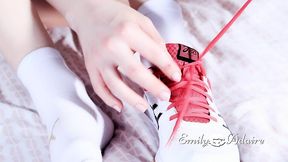 do you want to cum on my feet? watch me take off my gym shoes and white socks... emily adaire ts