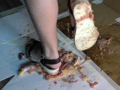 Light femdom and foot fetish play with brunette