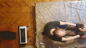 Man opens a girl'_s anal hole