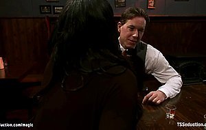 Big cock Asian shemale fucks bartender