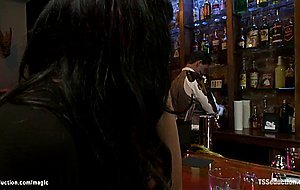 Big cock Asian shemale fucks bartender