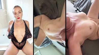 MILF pees in own mouth gets horny and cums hard