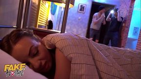 Teen Euro GF gets double pened in fake hostel threesome