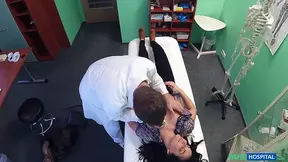 Brunette nurse sucks and tongues doc's thick load in fake hospital