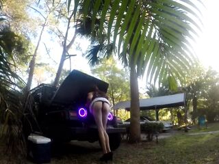 Sissy Wench Twerking and Toying Outdoors