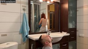 Mouth Instead Of A Trash Can For Toothbrushing Spitting And Nail Dust Watered By The Golden Shower Of Mistress Kira