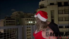 Christmas Eve temptress rides ass in sheer lingerie