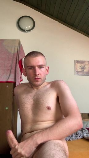 Huge russian cock cumshot on the hairy body and after shake