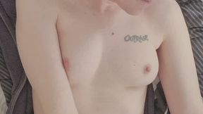 Having Some Hot Solo Trans Fun with a White Dildo and Playing with My Nipples Showing My Feet a Lot