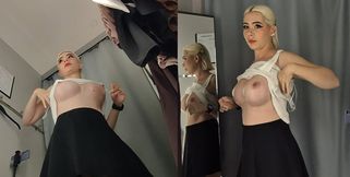 I try on transparent clothes in the fitting room. Amateur video in dressing room