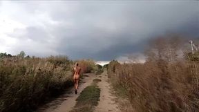 Risky Public Walk - Naked on a Broken Bridge