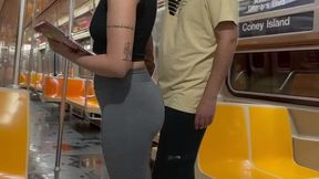 student girl gets cum on new york subway train.