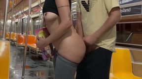 student girl gets cum on new york subway train.