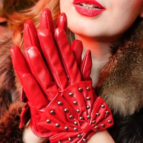 My new RED leather GLOVES close up FETISH video with Arya - ASMR relax sounding