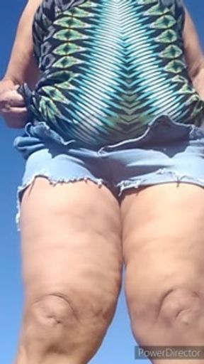 Stopping on the way home in the desert to piss pee. Mature Latina Granny with hairy pussy