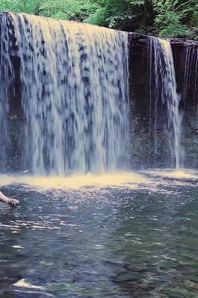 Muscular Asian Hunk Flexes in Speedo by Waterfall - Tight Ass &amp; Hole Tease, Strips Naked &amp; Explodes with Massive Cumshot