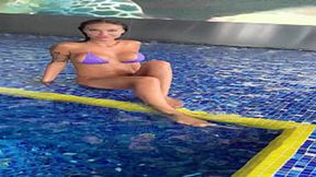 Monika Fox gets wet 'n' wild by window, poolside pose, city view, no pants, goin wild!