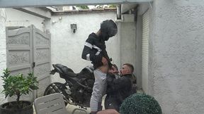 slut fucked barebakc by straiht motorbiler in leather clothes