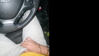 cruising uber fucks a college student bareback in the car in public and cums inside his ass outdoor