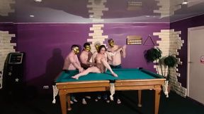 Pretty Mary on a pool table and four men in masks_Hidden camera 2