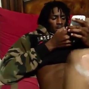 Black Stud Strokes His Massive Cock On Webcam