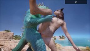 Wild 3D Anime Wolfess Rides Lizard Man for Intense Orgasmic Adventure