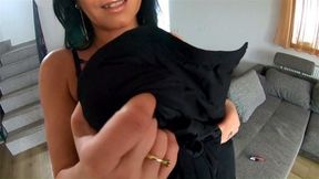Very hot beauty MilfyCalla gives blowjob and play with cum her lover