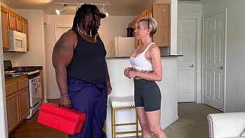 Pretty blonde milf gives sloppy blowjob to big black cock