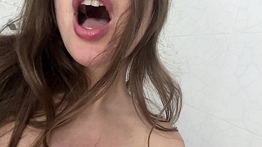 Lactation. Milky natural tits. Mommy drinks her warm milk, suck my chubby milky tits