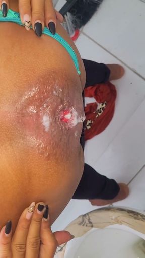 We found an abandoned public bathroom, she dropped her pants, asked for and got a cumshot up her ass   Clip 2