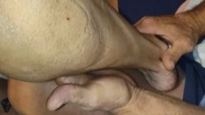 Fan enjoying rubbing down Tempest's unflexed legs
