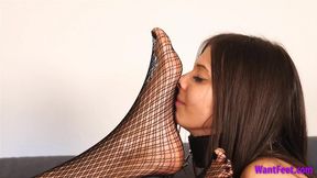 Sniff My Fishnet Feet - Foot Smelling - HD MP4