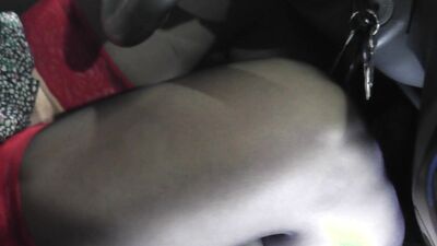 Sexy MILF without panties and without bra is learning to drive car with her instructor. In public. Natural tits Milf