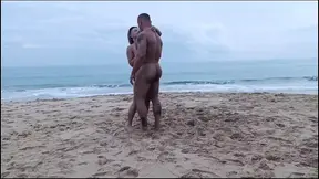 Romantic Dance of a Naked Couple on a Public Beach