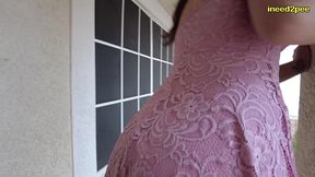 sinn sage pissing her panties and pink dress outside