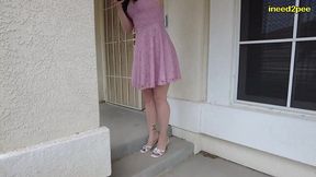 sinn sage pissing her panties and pink dress outside