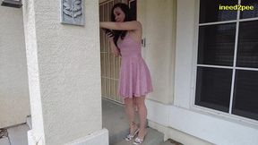 sinn sage pissing her panties and pink dress outside