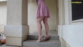 sinn sage pissing her panties and pink dress outside