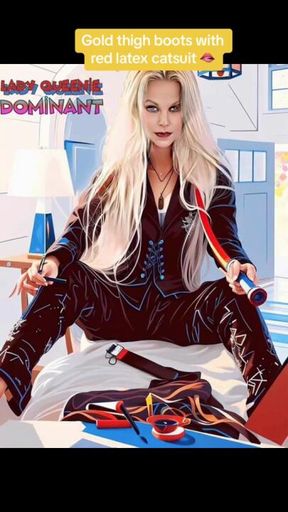 Red latex catsuit with Gold boots