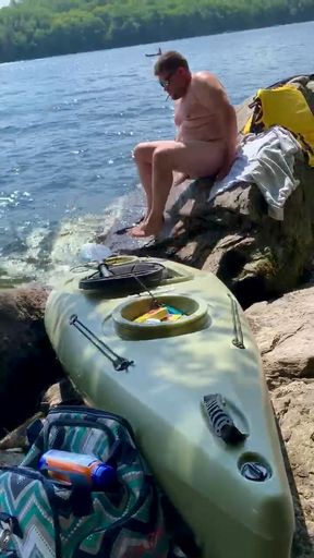Amateur cuckold in chastity at the public nude beach.
