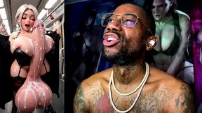 milky thick big dick transgender girl flashing her cum spraying gooner cock, ai generated