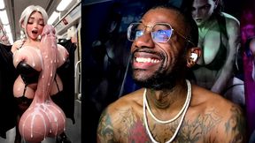 milky thick big dick transgender girl flashing her cum spraying gooner cock, ai generated