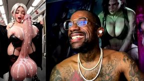 milky thick big dick transgender girl flashing her cum spraying gooner cock, ai generated