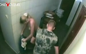 Public voyeur. hot blonde being baked hard in a bakery utility room