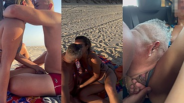 Dogging selvagem em vários lugares diferentes: praia, estacionamento, trilha e no carro