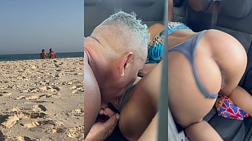 Dogging selvagem em vários lugares diferentes: praia, estacionamento, trilha e no carro