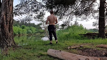 Solo play on the river shore